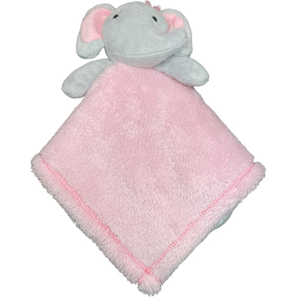Elephant with Bow Lovey Plush Stuffed Animal Gray Pink Security Blanket 14” Sq